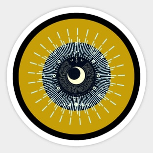 Halloween Cresent Moon, Celestial Symbols, Portents, Omens, Signs, and Fortunes - Dark Ochre and Black Variation Sticker